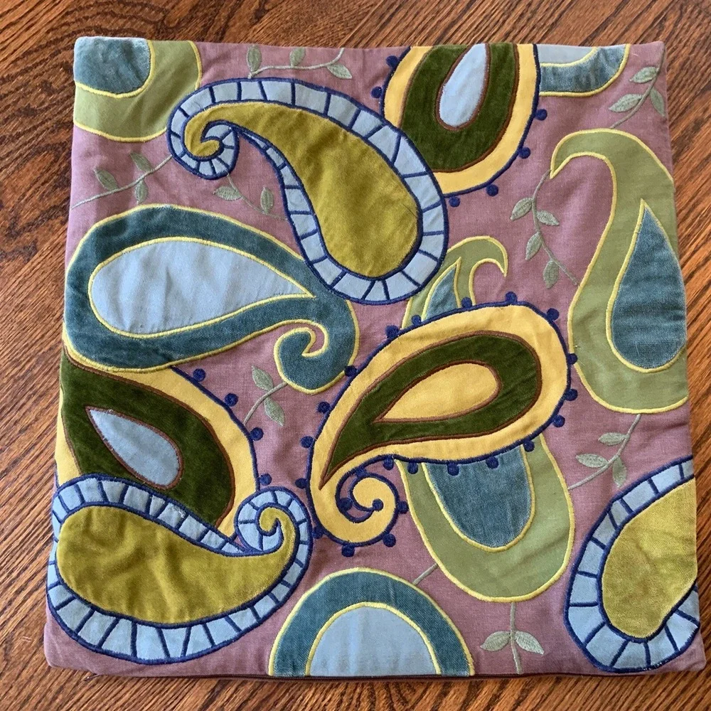 Pair Crate & Barrel Pillow Covers Patchwork Paisley Velvet Funky Artsy